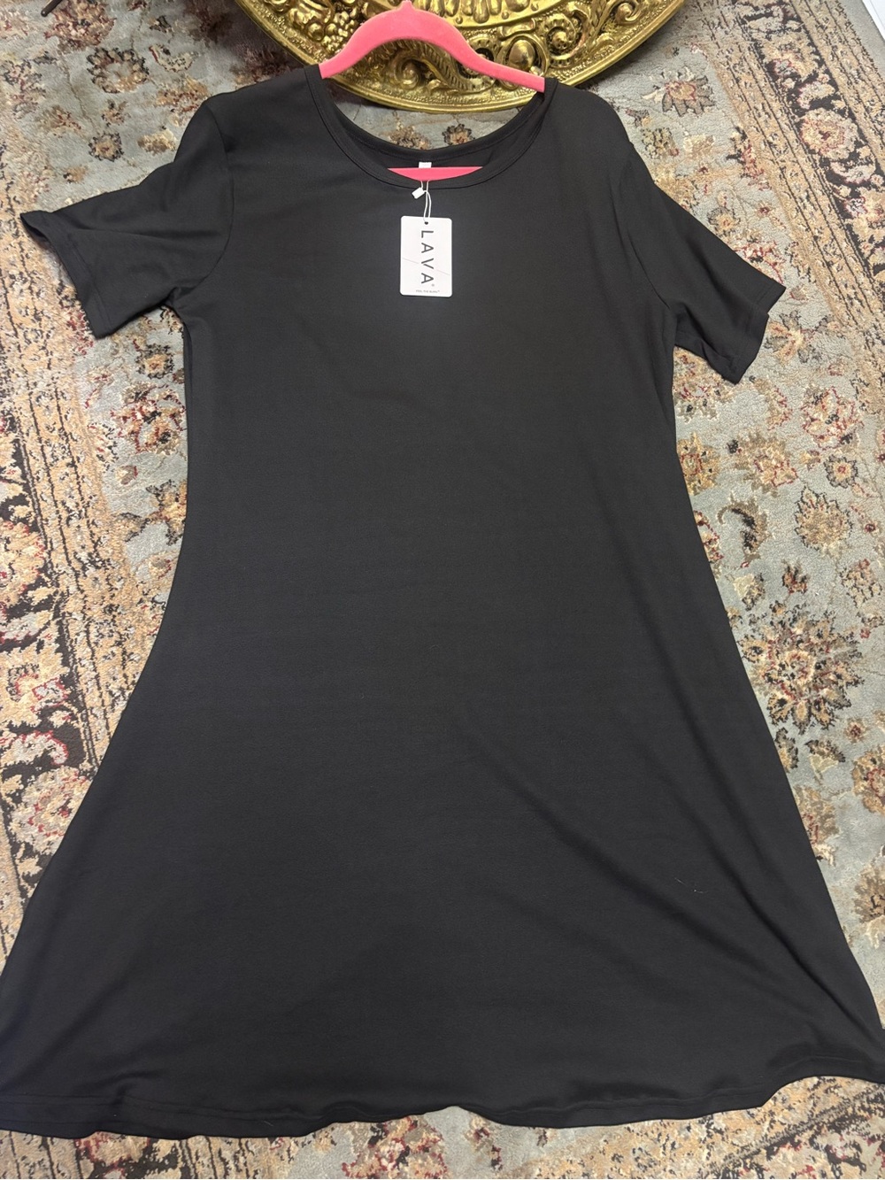 NWT LAVA Black Short-Sleeve Midi Dress